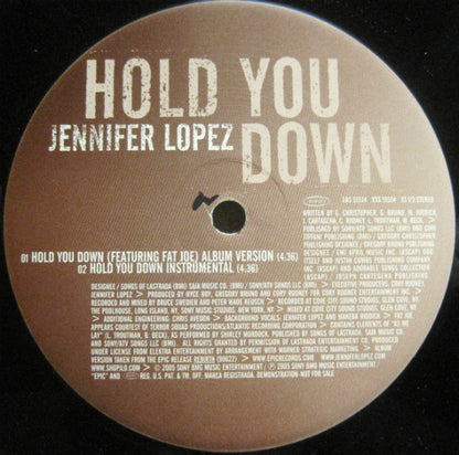 Jennifer Lopez : Hold You Down (12", Promo)