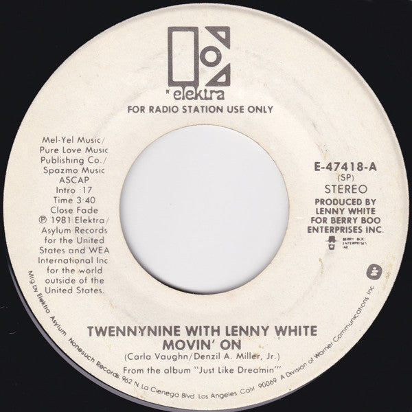 Twennynine With Lenny White : Movin' On (7", Mono, Promo)