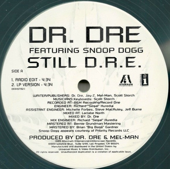 Dr. Dre Featuring Snoop Dogg : Still D.R.E. (12", Cle)