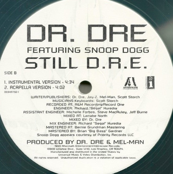 Dr. Dre Featuring Snoop Dogg : Still D.R.E. (12", Cle)