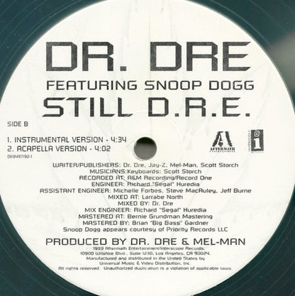 Dr. Dre Featuring Snoop Dogg : Still D.R.E. (12", Cle)