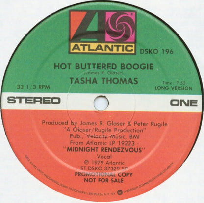Tasha Thomas : Hot Buttered Boogie (12", Single, Promo)
