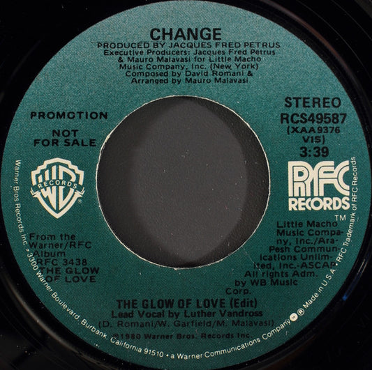 Change : The Glow Of Love (7", Single, Mono, Promo)