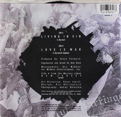 Bon Jovi : Living In Sin (7", Single, Spe)