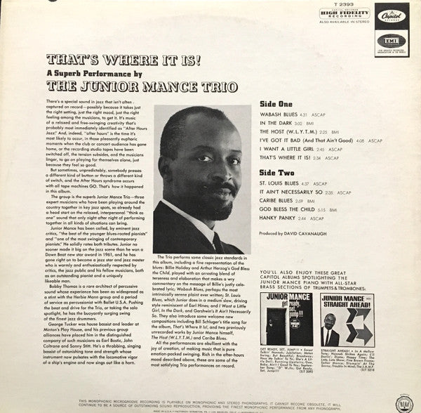 Junior Mance Trio : That's Where It Is! (LP, Album, Mono)