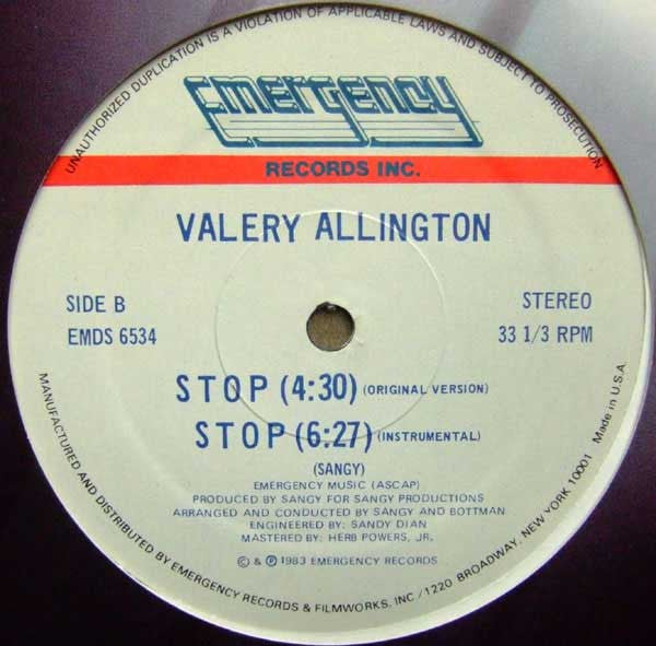 Valery Allington : Stop (12")