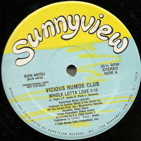 Vicious Rumor Club : Whole Lotta Love (12", Promo)