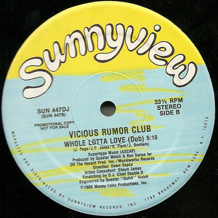 Vicious Rumor Club : Whole Lotta Love (12", Promo)