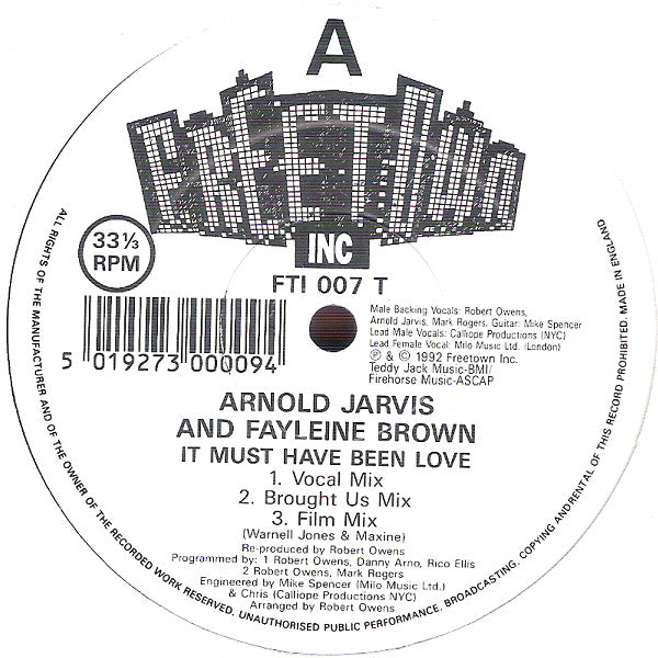 Arnold Jarvis And Fayleine Brown : It Must Have Been Love (12")