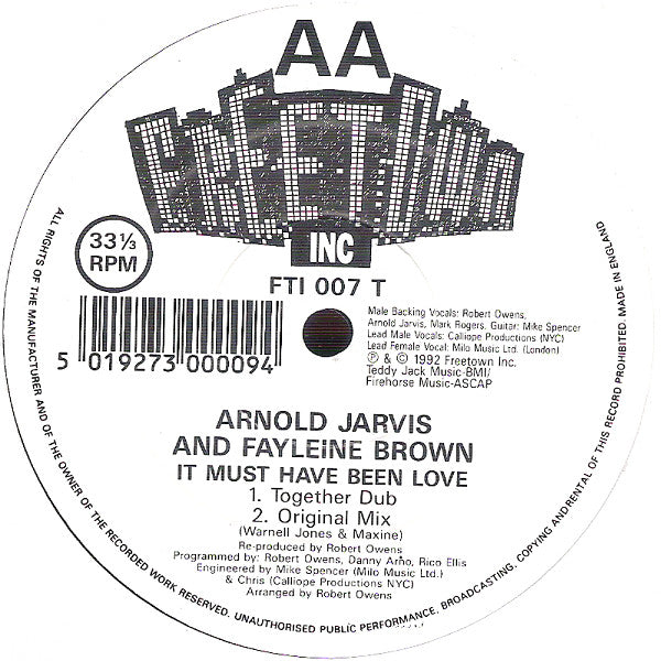 Arnold Jarvis And Fayleine Brown : It Must Have Been Love (12")