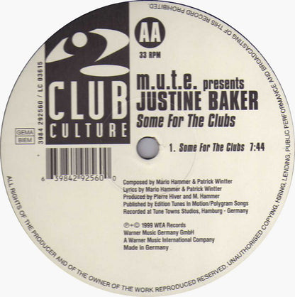 M.U.T.E. Presents Justine Baker : R.H.Y.T.H.M. 2000 / Some For The Clubs (12")