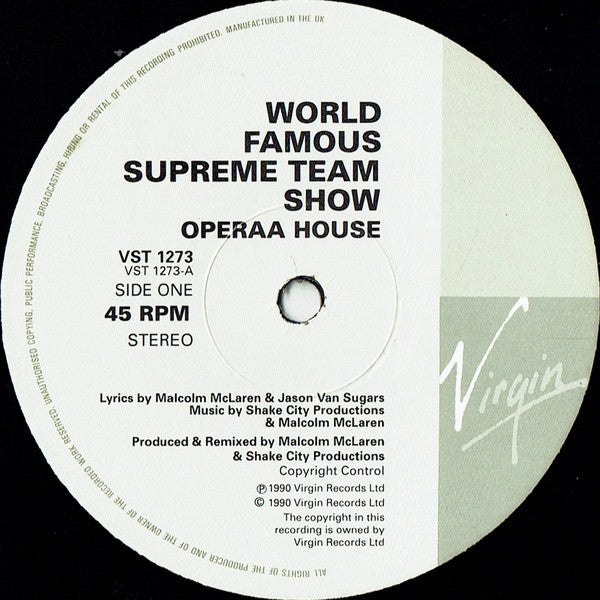 Malcolm McLaren Presents The World Famous Supreme Team Show* : Operaa House - Aria On Air (12")