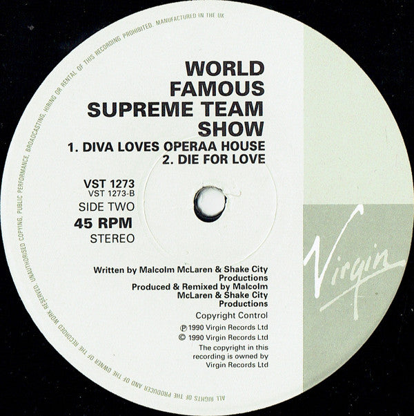 Malcolm McLaren Presents The World Famous Supreme Team Show* : Operaa House - Aria On Air (12")