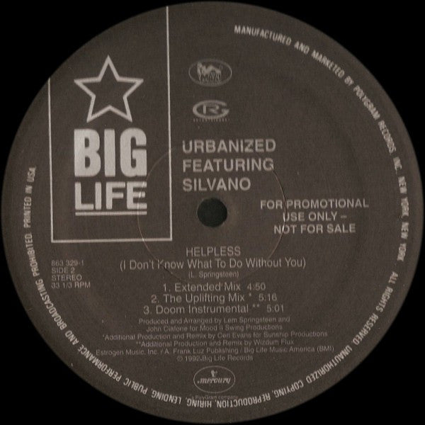 Urbanized Featuring Silvano : Helpless (I Don't Know What To Do Without You) (12", Promo)