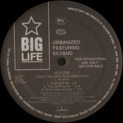 Urbanized Featuring Silvano : Helpless (I Don't Know What To Do Without You) (12", Promo)