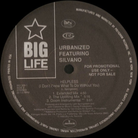 Urbanized Featuring Silvano : Helpless (I Don't Know What To Do Without You) (12", Promo)