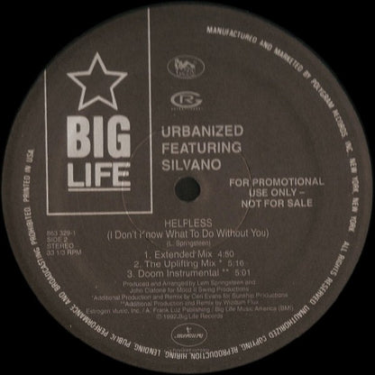 Urbanized Featuring Silvano : Helpless (I Don't Know What To Do Without You) (12", Promo)
