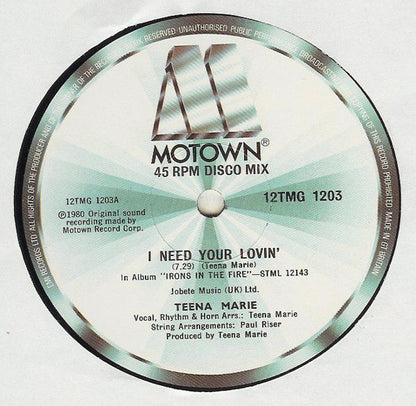 Teena Marie : I Need Your Lovin' (12", Single)