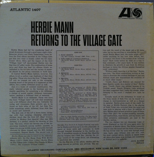 Herbie Mann : Herbie Mann Returns To The Village Gate (LP, Album, Mono)