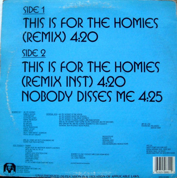Rodney O & Joe Cooley : This Is For The Homies (Remix) (12")