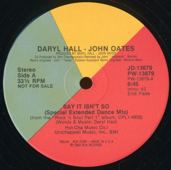 Daryl Hall - John Oates* : Say It Isn't So (12", Single, Promo)
