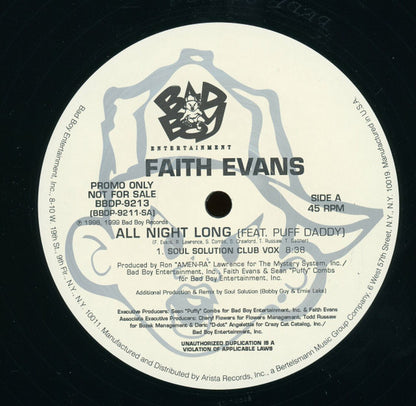 Faith Evans Feat. Puff Daddy : All Night Long (House Mixes) (12", Promo)