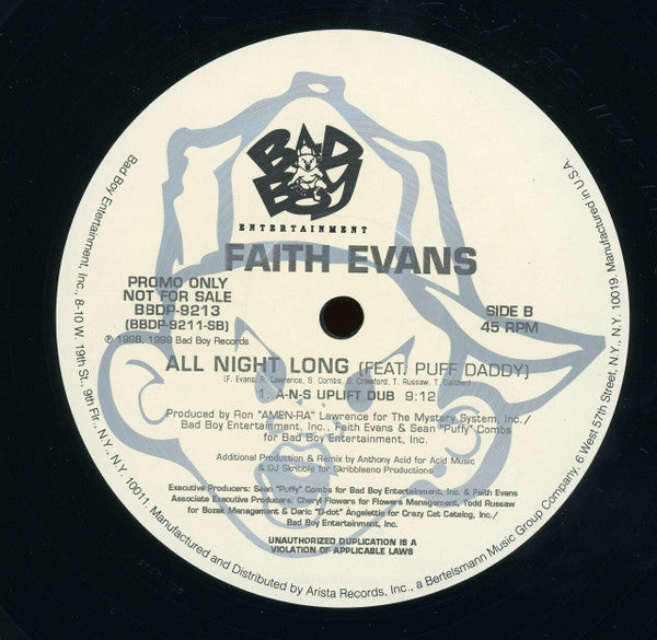 Faith Evans Feat. Puff Daddy : All Night Long (House Mixes) (12", Promo)