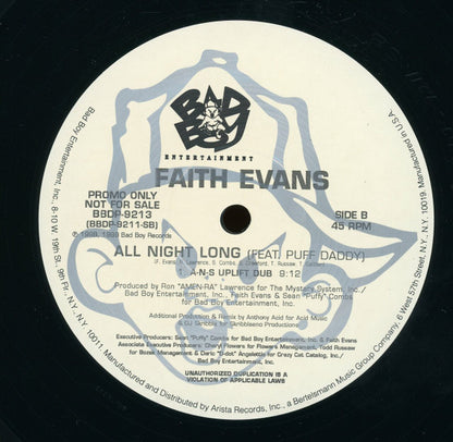 Faith Evans Feat. Puff Daddy : All Night Long (House Mixes) (12", Promo)