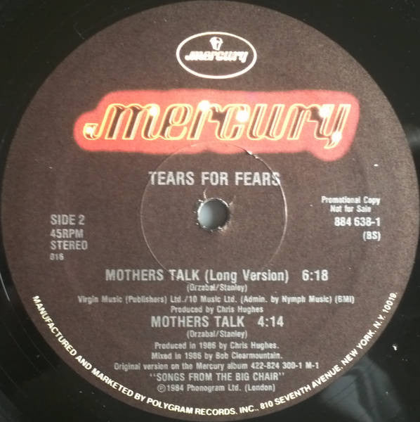 Tears For Fears : Mothers Talk (Beat Of The Drum Mix) (12", Single, Promo)