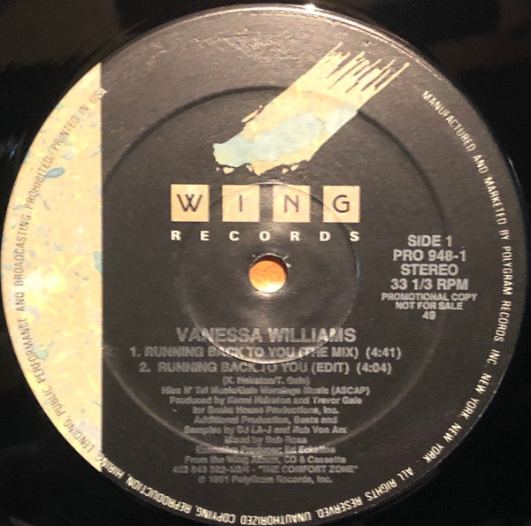 Vanessa Williams : Running Back To You (12", Promo)