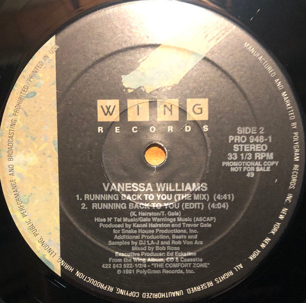 Vanessa Williams : Running Back To You (12", Promo)