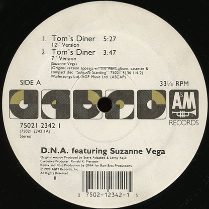 DNA Featuring Suzanne Vega : Tom's Diner (12", Single, Tra)