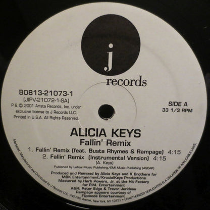 Alicia Keys : Fallin' (Remix) (12")