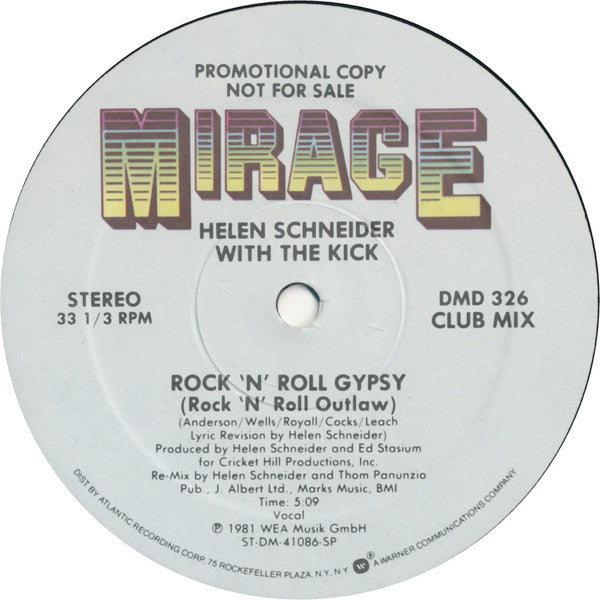 Helen Schneider With The Kick (2) : Rock 'N' Roll Gypsy (12", Single, Promo)