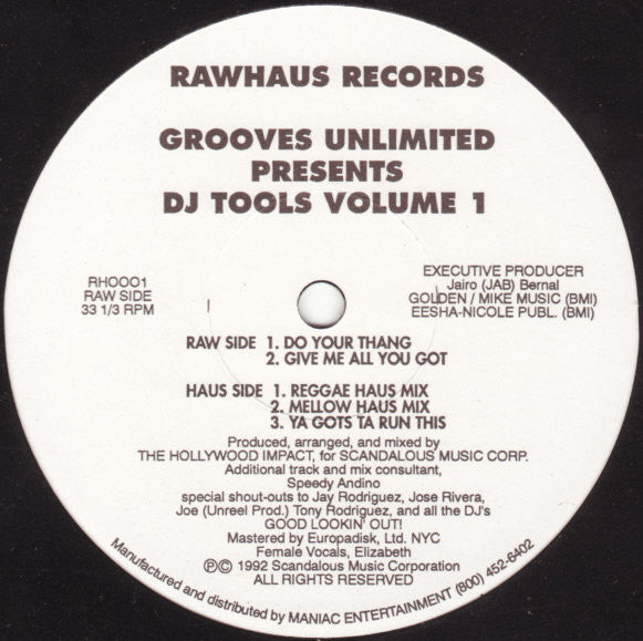 Grooves Unlimited : DJ Tools Volume 1 (12")