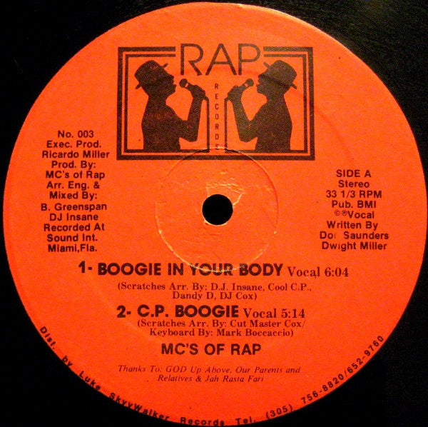 MC's Of Rap : Boogie In Your Body (12")