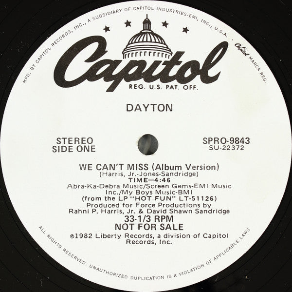 Dayton : We Can't Miss (12", Single, Promo)