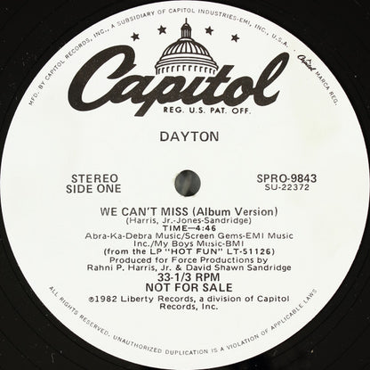 Dayton : We Can't Miss (12", Single, Promo)