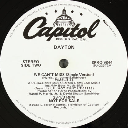Dayton : We Can't Miss (12", Single, Promo)
