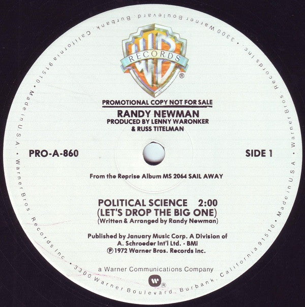 Randy Newman : Political Science (Let's Drop The Big One) (12", Promo)
