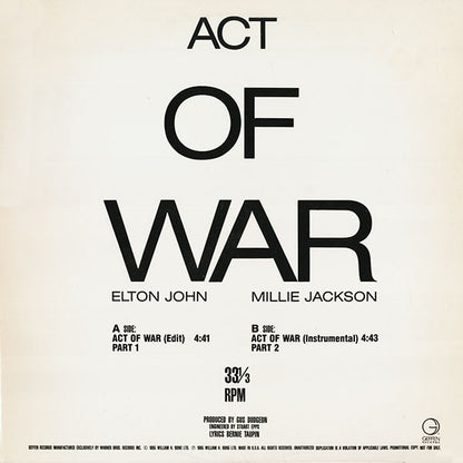Elton John / Millie Jackson : Act Of War (12", Maxi, Promo)