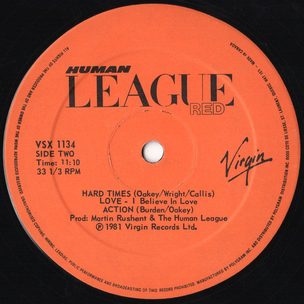 The Human League : Hard Times / Love Action (I Believe In Love) (12", Single, Ltd)