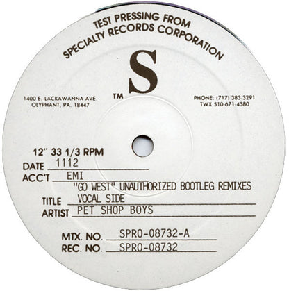 Pet Shop Boys : Go West (Unauthorized Bootleg Remixes) (12", TP)