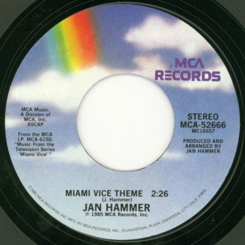 Jan Hammer : Miami Vice Theme (7", Single, Styrene, PRC)
