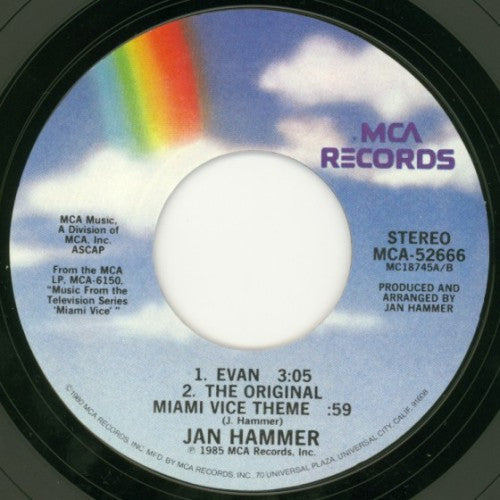 Jan Hammer : Miami Vice Theme (7", Single, Styrene, PRC)
