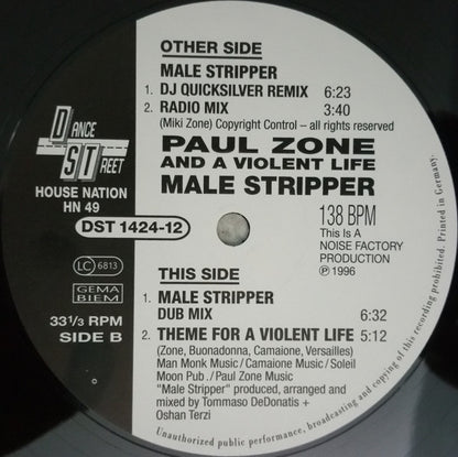 Paul Zone & A Violent Life : Male Stripper (12")
