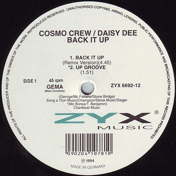 Cosmo Crew / Daisy Dee : Back It Up (12")