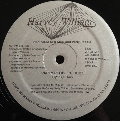 Harvey Williams (2) : Party People's Rock (12")