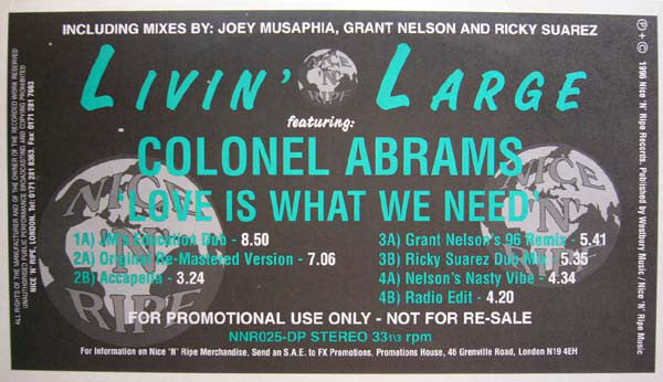 Livin' Large Featuring Colonel Abrams : Love Is What We Need (2x12", Promo)