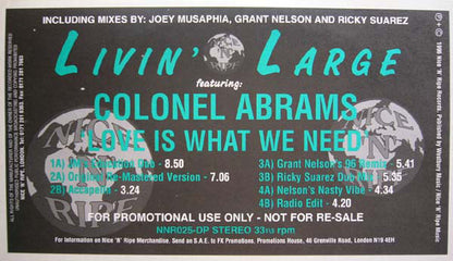 Livin' Large Featuring Colonel Abrams : Love Is What We Need (2x12", Promo)
